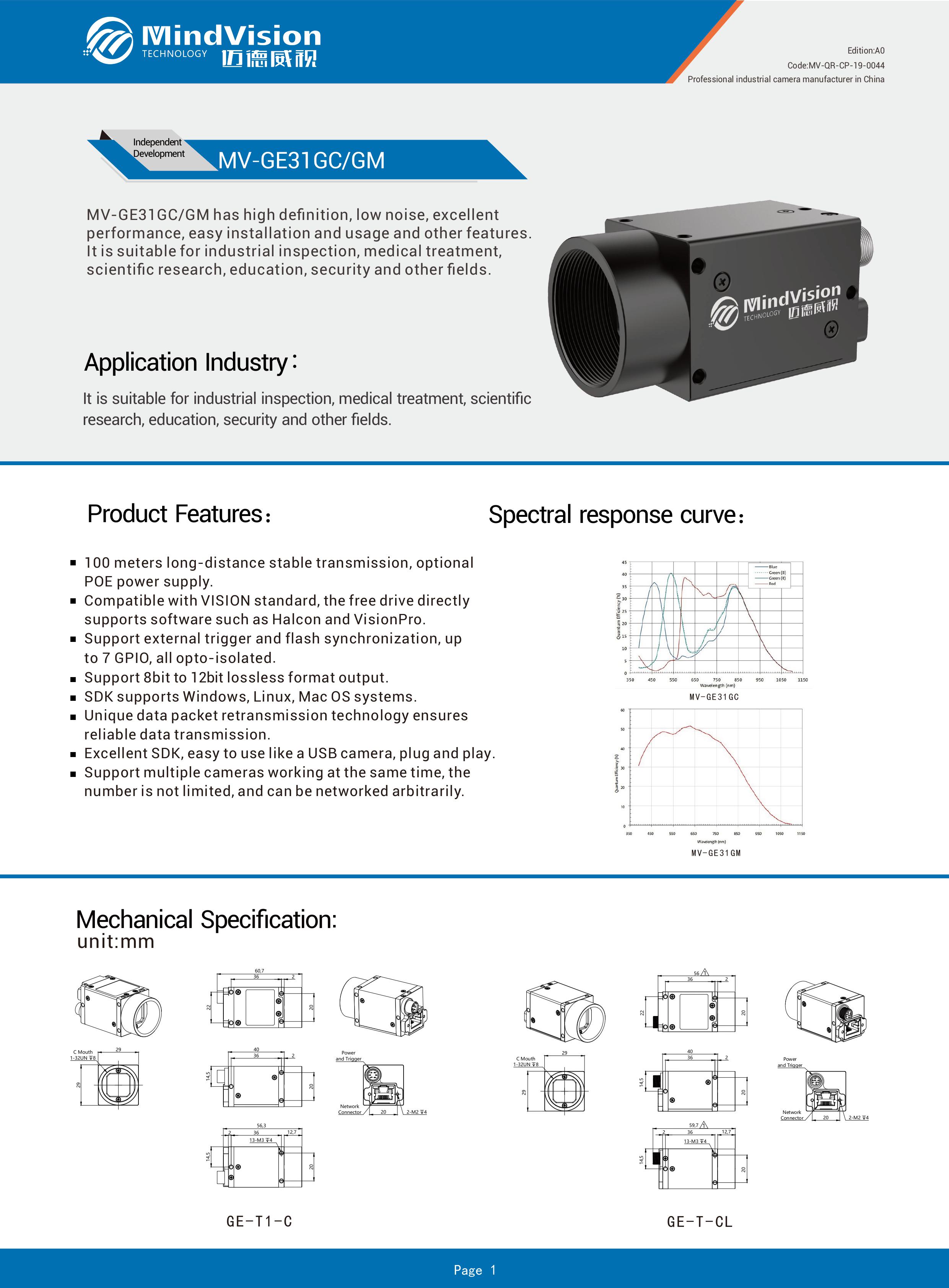 ‌Industrial Camera Specifications‌