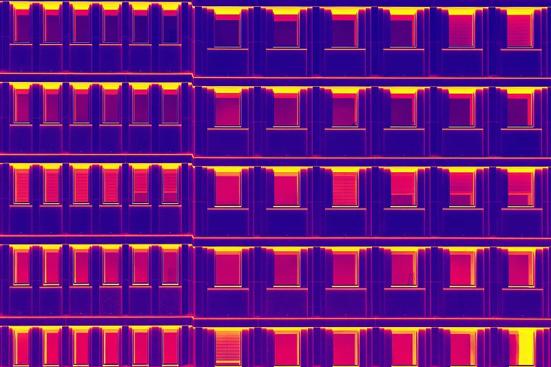 If the goal is to detect a building’s energy efficiency (such as the thermal insulation of doors, windows, and heat leakage), when choosing a camera, attention should be paid to wavelength adaptability—it needs to cover the long - wave infrared (8–14μm) commonly used in building heat detection to accurately capture heat radiation. The spatial resolution must be sufficient. Just like in the image, where the thermal differences between doors, windows, and walls are clearly distinguished, a low resolution can easily blur details and make it difficult to locate heat leakage points. The temperature measurement range should match the building scenario (generally around - 20℃ to 50℃) to ensure accurate data. Also, consider the environmental adaptability to handle different weather and lighting conditions and stably output thermal images. Meanwhile, for long - term monitoring, the camera’s data storage and transmission functions and its integration compatibility with the building energy efficiency management system should also be factored into the selection, enabling the infrared camera to effectively support building energy - saving detection and analysis.