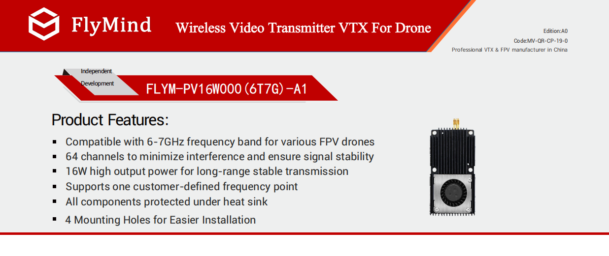 FlyMind 16W 6-7GHz long distance VTX for anti-interference routes