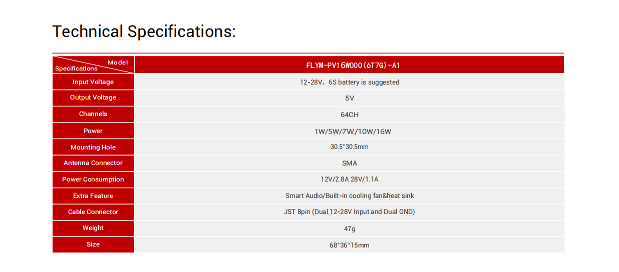 FlyMind 16W 6-7GHz technical specification product detail image