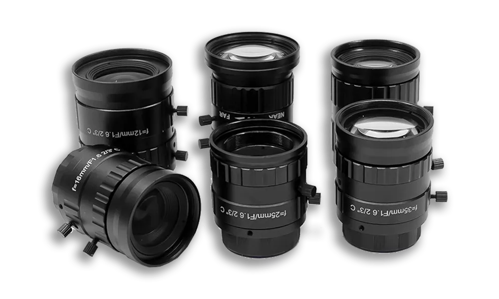 Machine vision lenses and industrial cameras work together to provide precise imaging support for various industrial scenarios. Covering a variety of types such as industrial lenses, telecentric lenses, short-wave infrared lenses, ultraviolet lenses, and autofocus lenses, they are compatible with common interfaces like C-mount, M12 mount, and CS-mount, allowing flexible matching with industrial cameras. By adjusting focal length and aperture, and optimizing field of view and working distance, they ensure high-resolution imaging in different working environments. Equipped with accessories such as lens filters and adapters, and combined with lens calculators for auxiliary selection, they can meet the needs of industrial cameras in scenarios such as precision inspection and industrial image processing. Moreover, customized solutions are available to extend the overall service life of the equipment, serving as an important guarantee for the efficient operation of industrial vision systems.